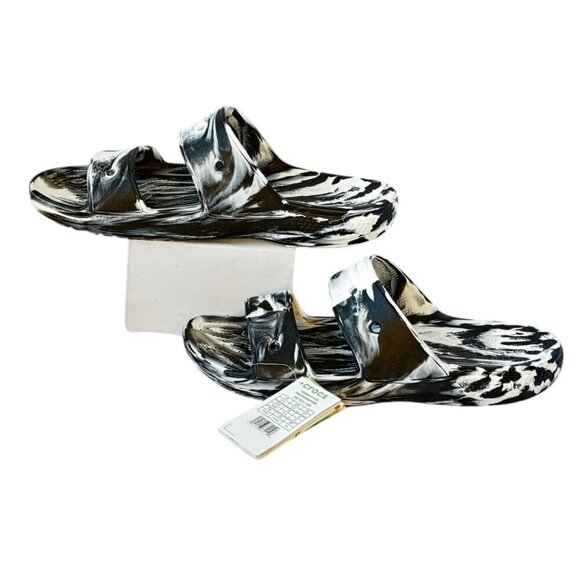 CROCS Men's NEW Classic Marbled Sandal Black and White Double Strap Slide On 13 - Picture 3 of 12